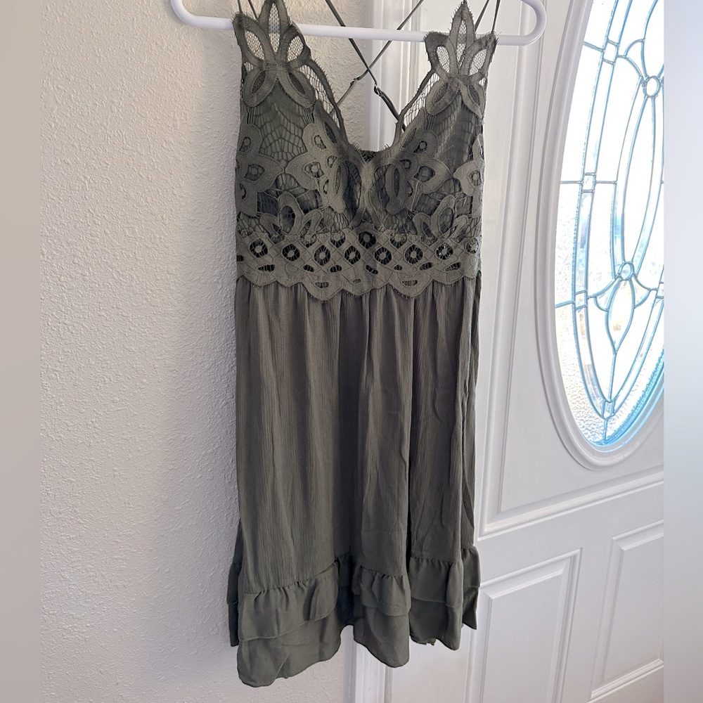 NWT 🫒 Justice Dusty Olive Crochet Lace Strappy Sun Dress.